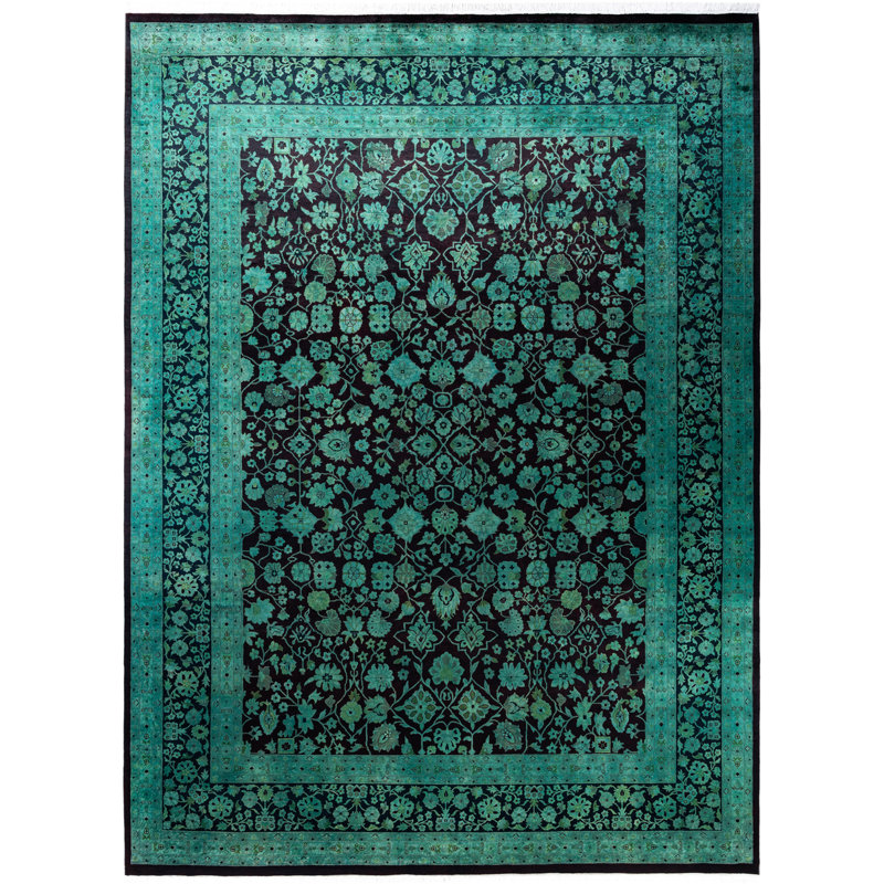 Overdyed Hand-Knotted Wool Modern-Contemporary Green Area Rug 9' 1" x 12' 4"