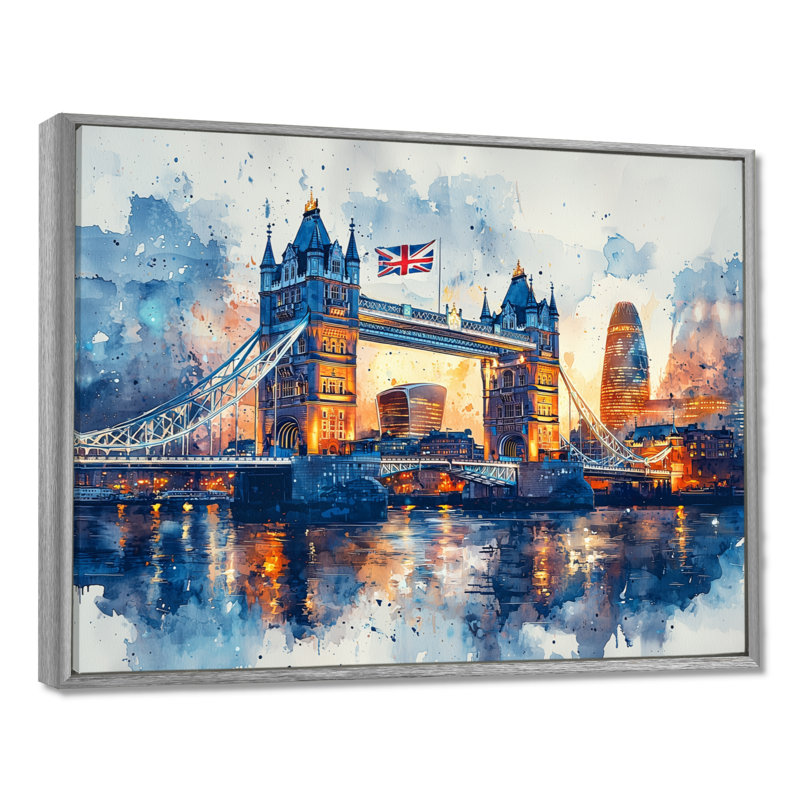 «Moonlight on Tower Bridge Lights In London II - England», art mural, H 30 po x l 40 po, Impression encadrée flottante
