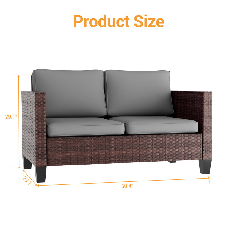 Patio Loveseat Sofa Outdoor Wicker Couch, Gray, Brown