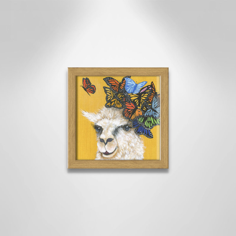 Art sur toile llama, H 9 po x l 9 po x P 1,18 po, Cadre en chêne