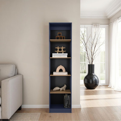 Bibliothèque H 71,1 po, 5 tablettes, bleu Alby / chêne naturel - Bureau à domicile