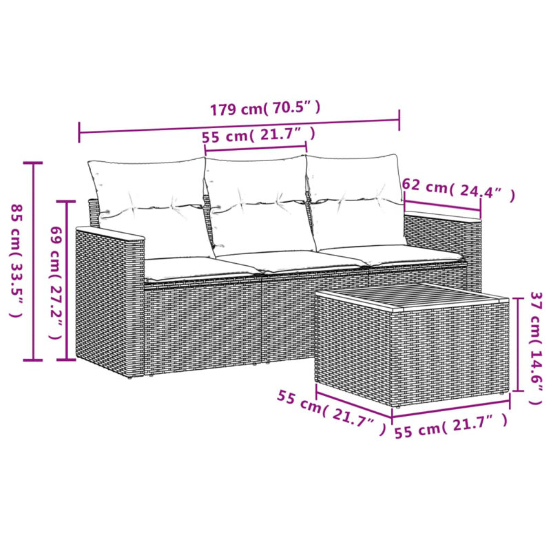 Ensemble de canapé de jardin Vidaxl gris