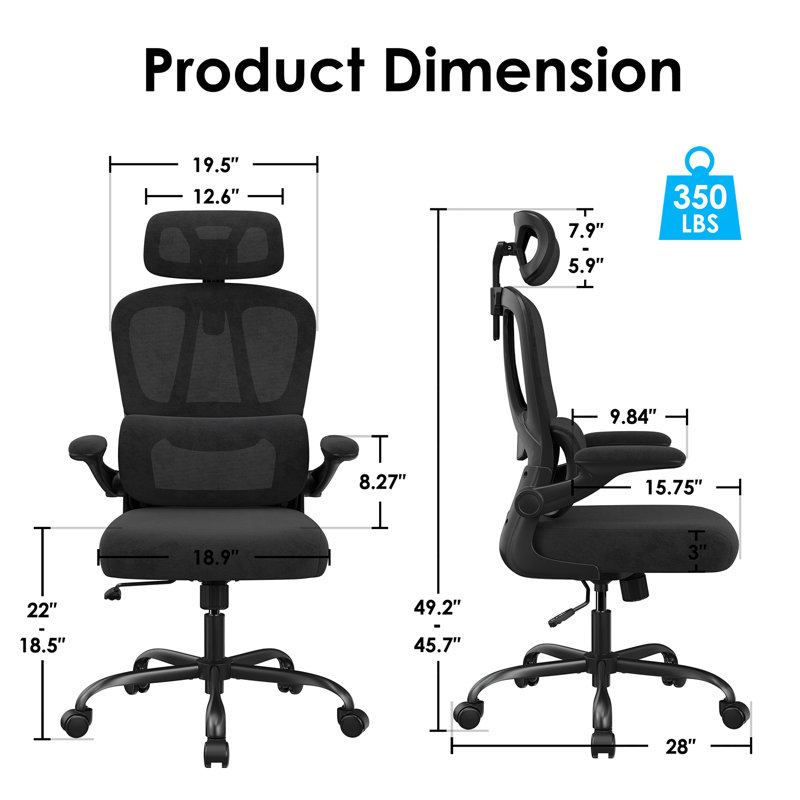 Chaise de bureau ergonomique en filet moderne, Noir, Noir