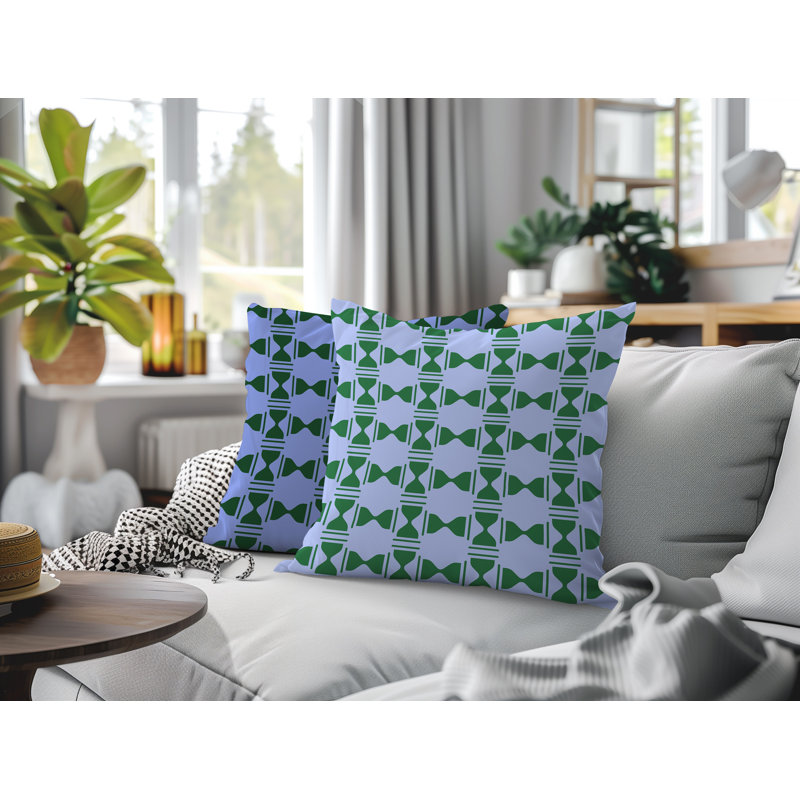 Oreiller réversible intérieur / extérieur Stan Geo, 16x16, Green/Periwinkle