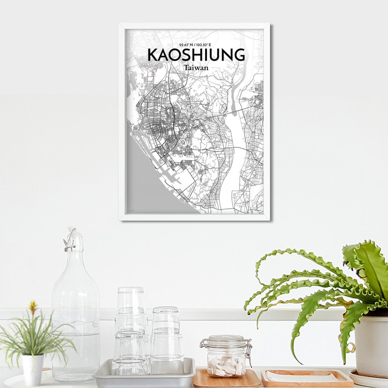 Kaoshiung City Map In Tones - No Frame Print, 24cm H x 18cm W x 0.05cm D