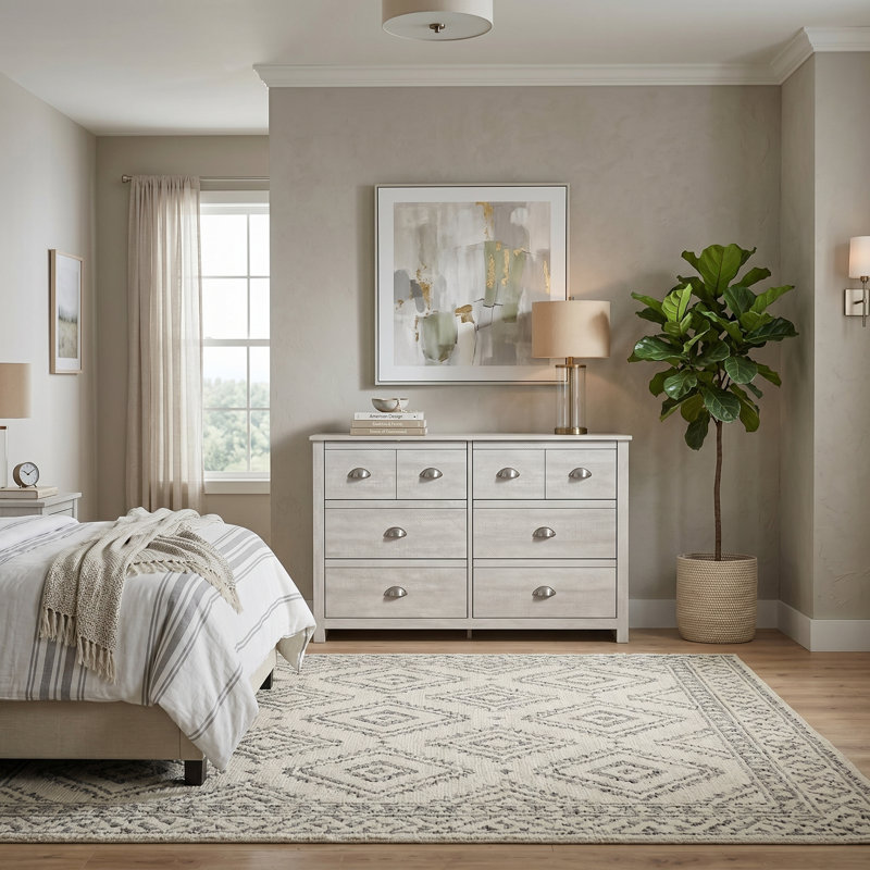 Bhure 6 Drawer 46.1'' W Double Dresser, Dusty Gray Oak