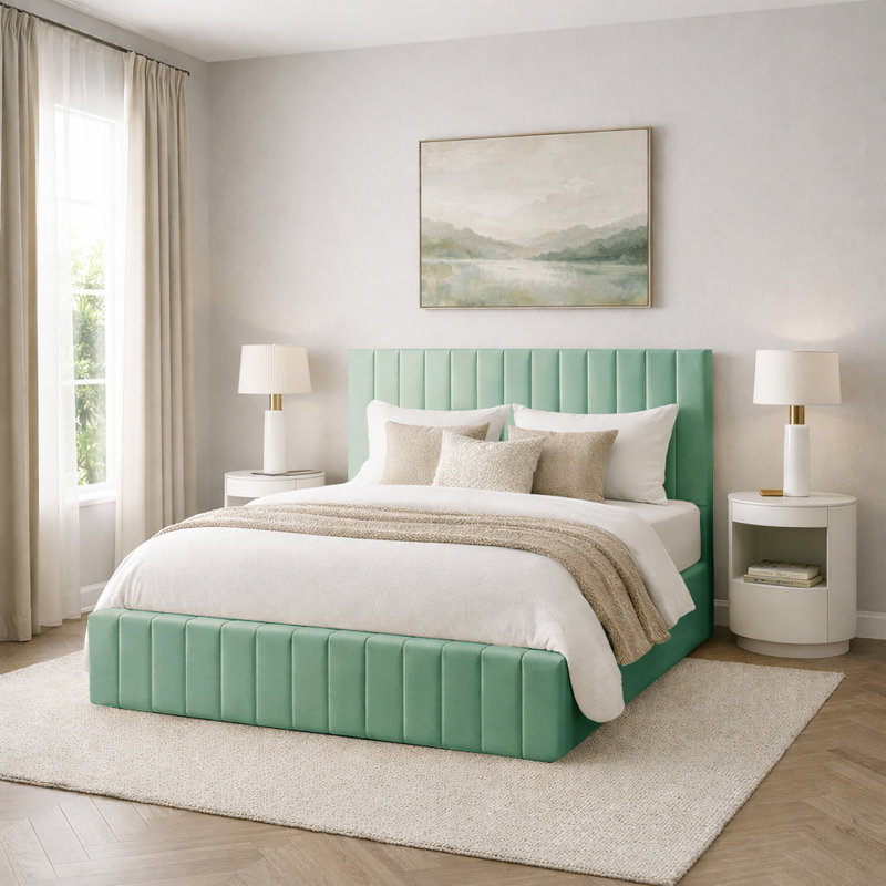 Morgana Upholstered Storage Bed Frame    , Kingsize (5'), Duck Egg