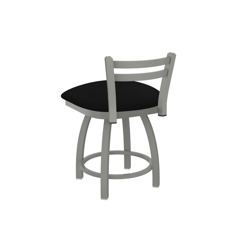Tabouret de coiffeuse en métal Jackie, Nickel anodisé, Vinyle - Vinyle noir