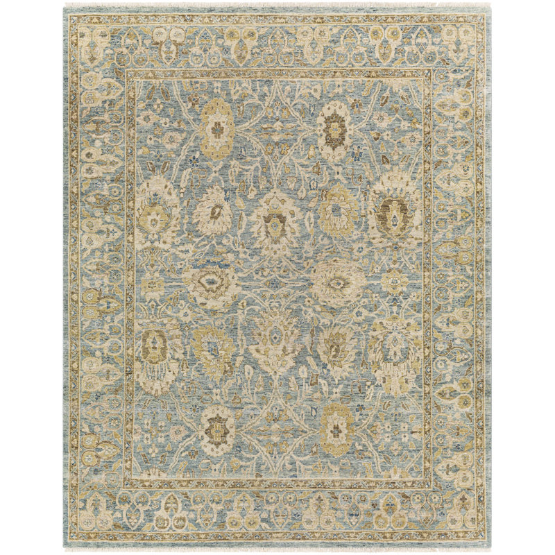 Wool Floral Area Rug, Rectangle 9' x 12'