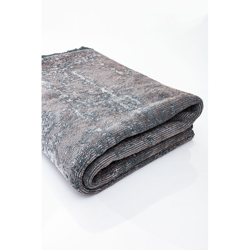 Rapture Gray/Blue Damask Luxury Area Rug, Rectangle 7'10" x 9'10"
