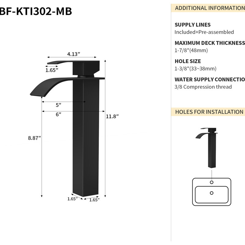 6" Single Handle Bathroom Sink Faucet Matt Black - Stainless Steel 304 Construction Sleek Modern Design For Bathrooms Convenient Water Control Suitable Home Precise Ideal
