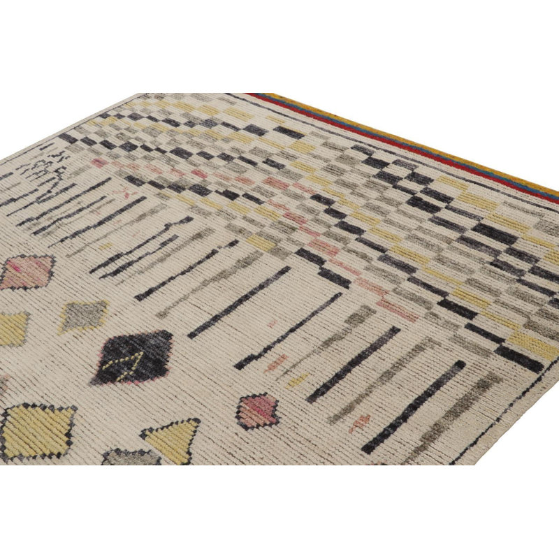Moroccan Hand Knotted Geometric Area Rug, Rectangle 6' x 9'