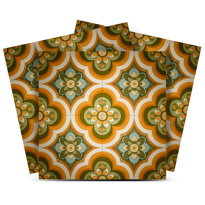 Carreau de mosaïque autocollant en vinyle à motif floral patrimonial 4 po x 4 po