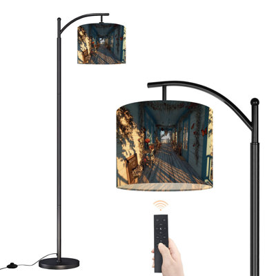 Lampe sur pied à arc avec abat-jour réglable, bleu sarcelle, guirlande florale bleue, porche, décoration, tableau, citation, lampe sur pied, lueur du matin, 3 couleurs, intensité variable, lampe sur pied avec interrupteur au pied pour la chambre à coucher