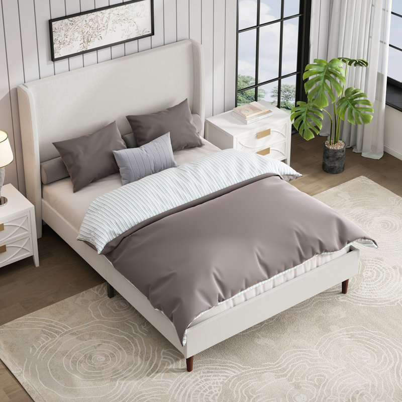 Base de lit tapissier haute avec support à 12 lattes, assemblage facile, tissu en chenille, aucun sommier requis