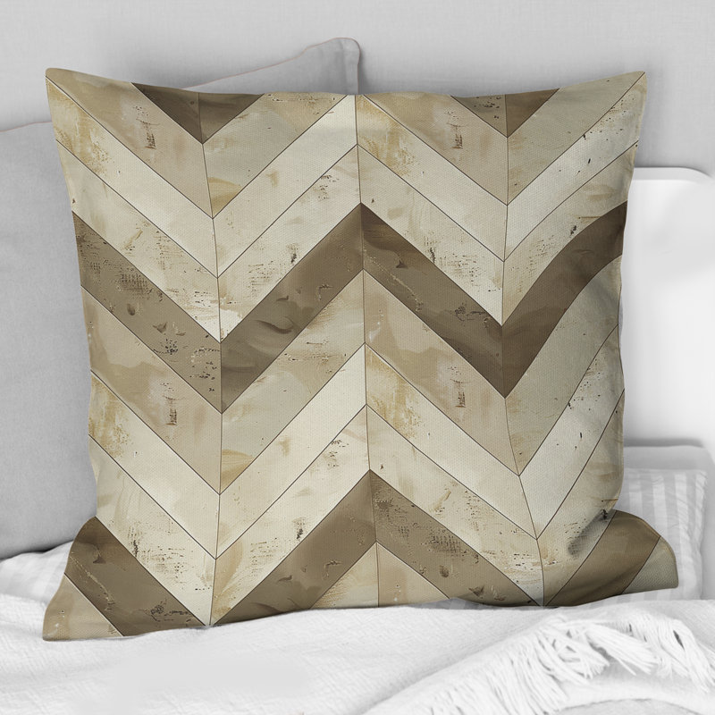 Coussin décoratif moderne beige à chevrons modernes III, H 16 po x l 16 po