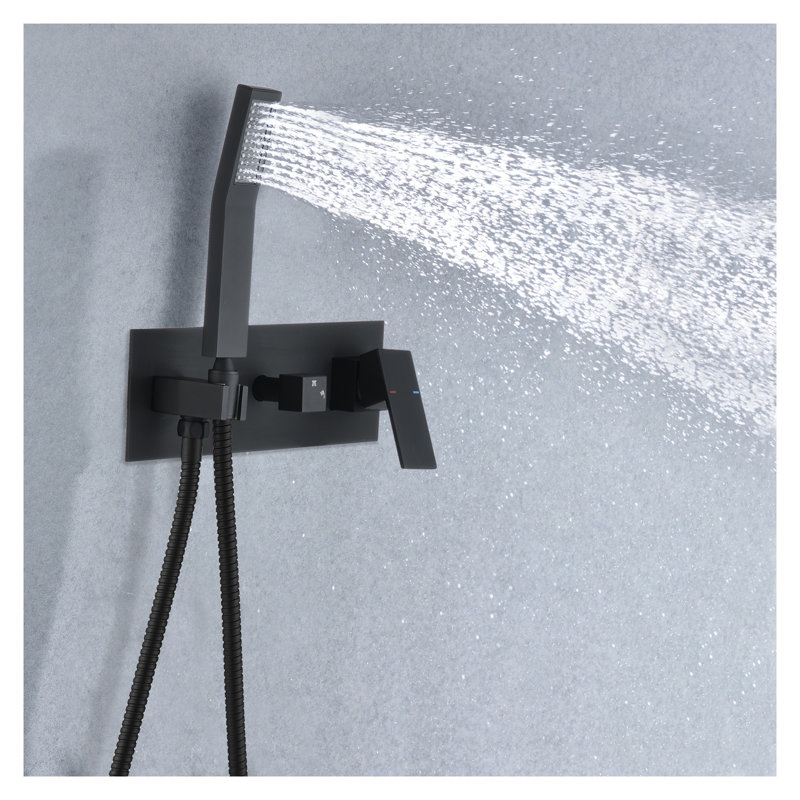 Matte Black Brass Shower Faucet System with Rain Shower Head and All-Metal Mixing Valve