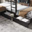 Lit mezzanine triple avec tablettes et tiroirs de rangement, lit mezzanine simple au-dessus d'un lit simple et simple avec lumières à DEL et ports USB, lit mezzanine en L peu encombrant