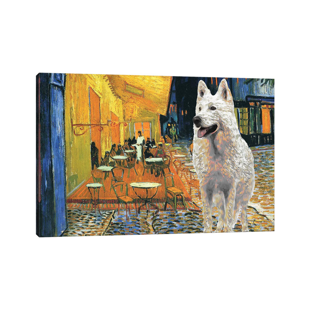 White Shepherd Cafe Terrace at Night - Wrapped Canvas Art Prints