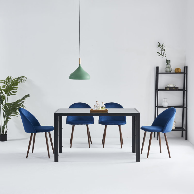 Ensemble de table de salle à manger de 51 po en verre trempé 51 po pour 4 personnes, Blue