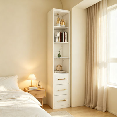 15.75" Wide Tall 3-Drawer Storage Cabinet, Slim White Side Cabinet with Smooth-Glide Drawers – Space-Saving Organizer for Bedroom, Living Room & Bathroom