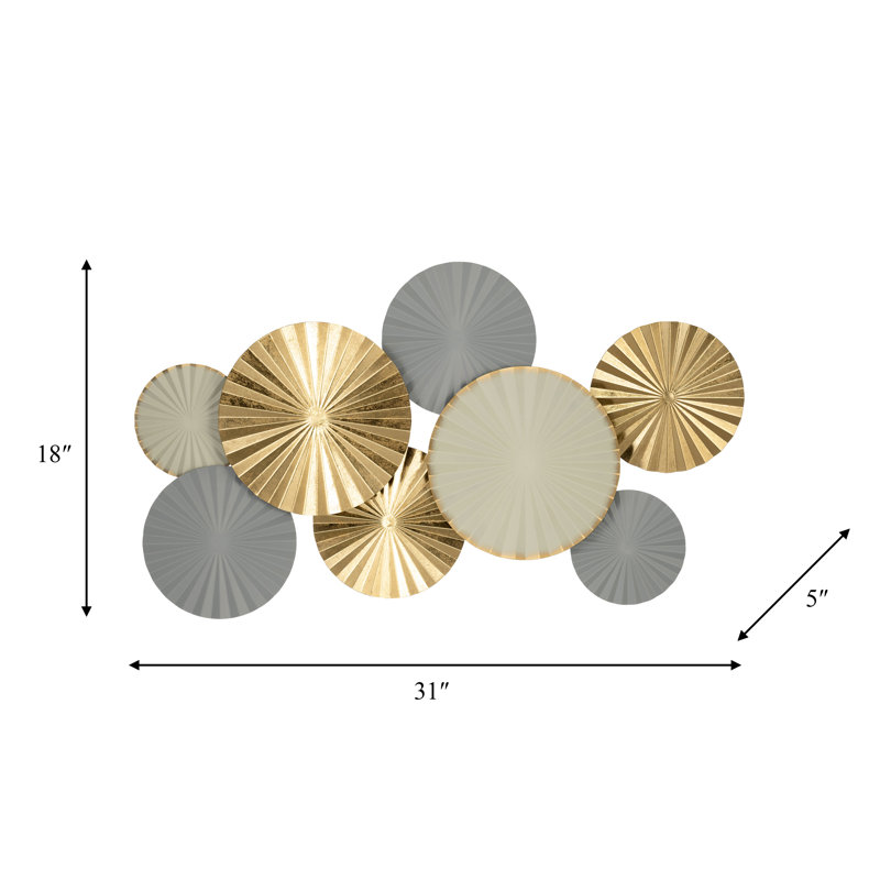 Pleated Wall Disc Decor, Gray/Gold
