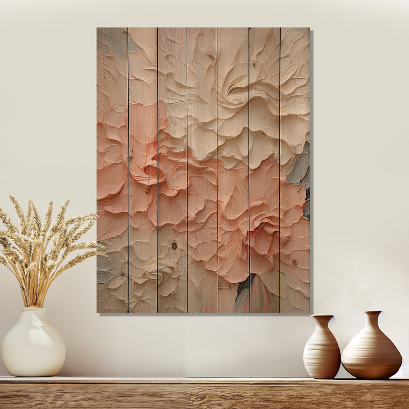 Beige et rose fleurs en harmonie - panneau de fleurs en bois sur bois de pin naturel, H 32 po x l 24 po