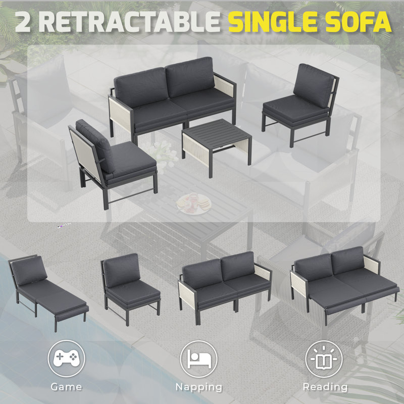 Aluminium 4/5 Seater Outdoor Patio Sectional Set With Coffee Table For Garden & Deck