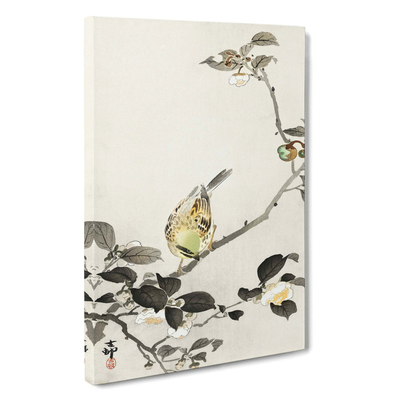 Bunting Bird On A Blossom Branch by Ohara Koson - Wrapped Canvas Painting, 60cm H x 40cm W x 3cm D