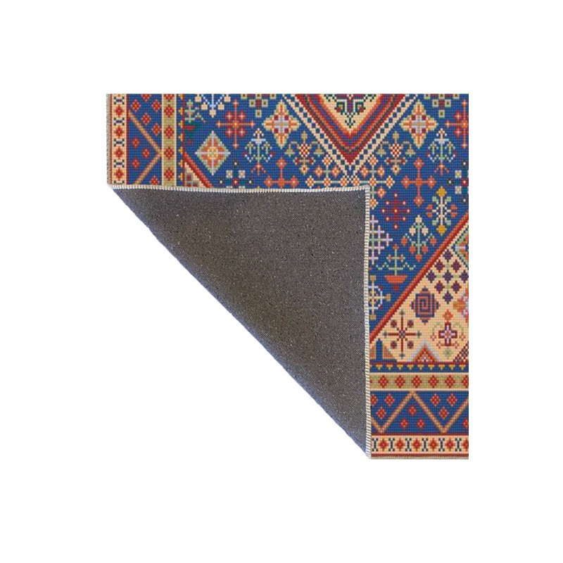 Tapis bleu lavable à motifs tissés, Sous-tapis rectangulaire 5 pi 1 po x 7 pi 7 po inc