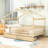 Wood House Bed with 2 Drawers, Roof Design and Guardrails-592641500-592641503