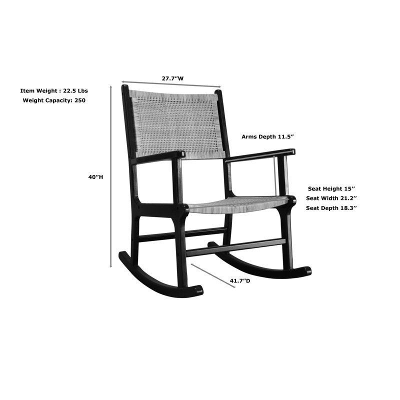 Chaise berçante d'intérieur élégante 41,7 po avec siège en rotin tissé à la main, Noir