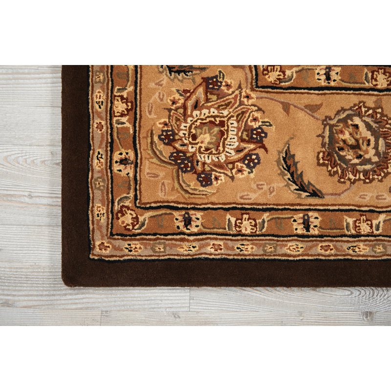 Gilta Rectangle Oriental Handmade Wool Area Rug in Black/Brown, Rectangle 3'9" x 5'9"