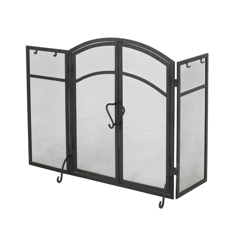 Pare-étincelles pliable en fer avec portes et outils, noir mat, 50,5 po x 32 po 5,5 po, finition noire, 50,5 po x 32 po