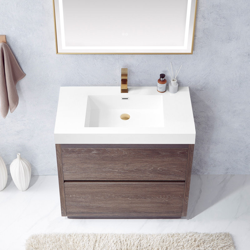 Beira 36" Single Bathroom Vanity Set, North Carolina Oak, White, 36"