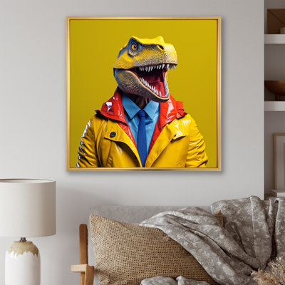 Yellow And Blue Fashion First Suited Dinosaur - Dinosaurwall Art