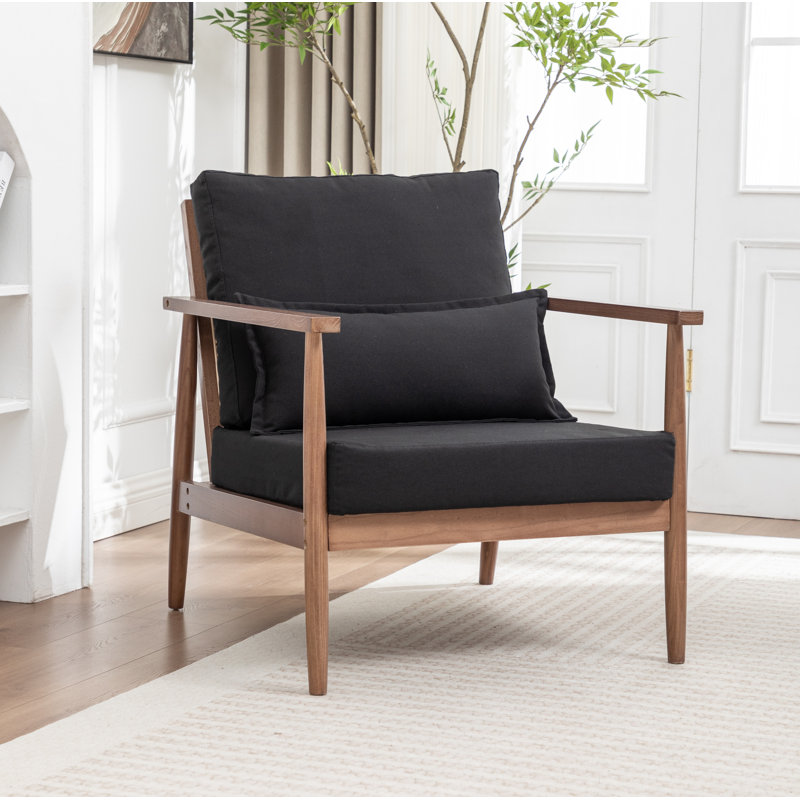 Rayn Solid Wood Upholstered Armchair, Black