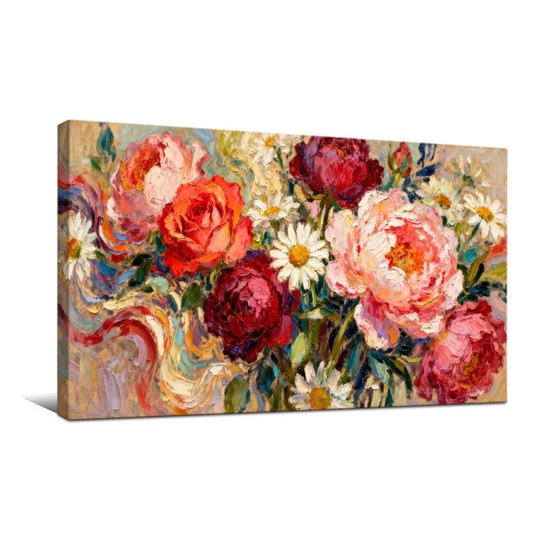 Bouquet de plantes et de fleurs avec roses et marguerites, H 28 po x l 58 po