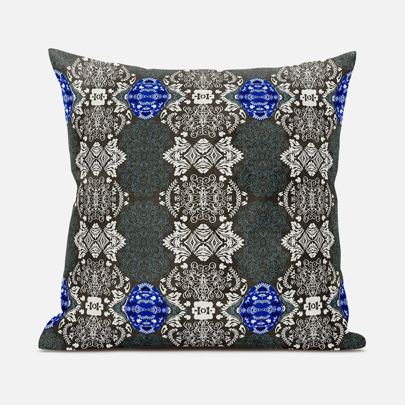 Geometric Outdoor Reversible Throw Pillow, Brown/Blue, 16" x 16"