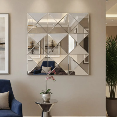 Grand miroir mural carré en verre biseauté 3D