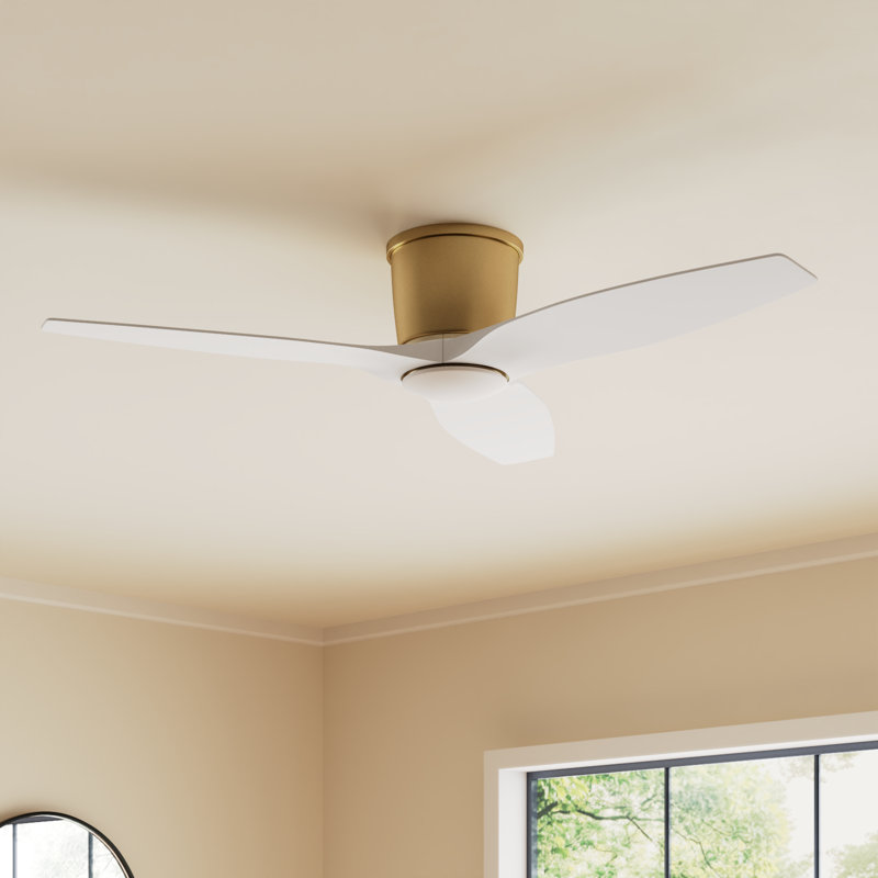 Aisling Ceiling Fan with LED Lights, 44", Matte White, Satin Brass