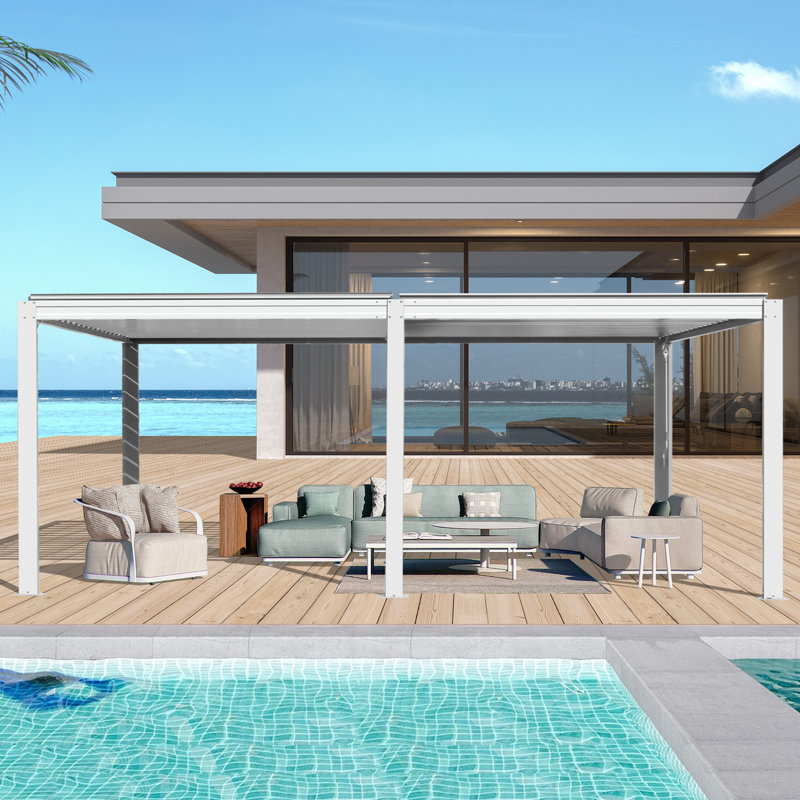 20 Ft. W x 10 Ft. D Aluminum Pergola with Canopy, Gray