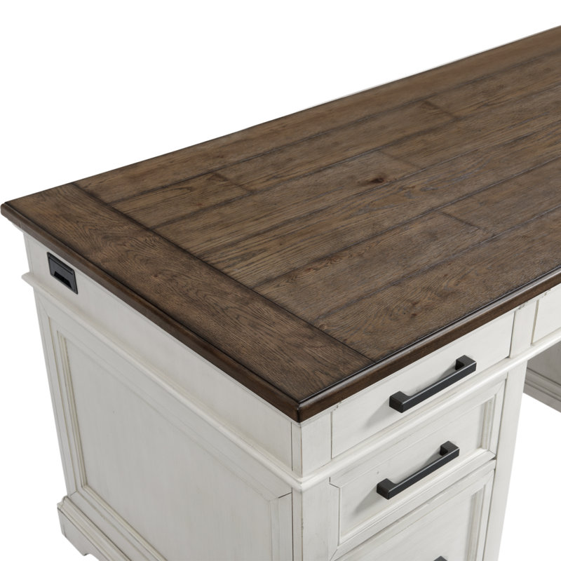 Isamu Solid Wood Top Writing Desk with Power Outlet