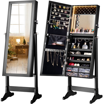 Rustic Modern Jewelry Armoire With LED Mirror - Organize, Preserve, Travel - Ideal For New Year, Christmas