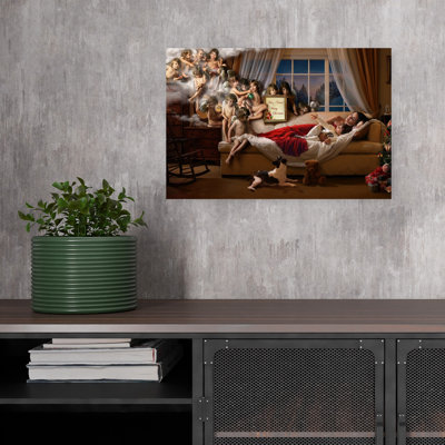 «Christmas Angel Dream Dreamy Peaceful Abstract Christmas Tree Dog Winter Landscape», reproduction d'art mural