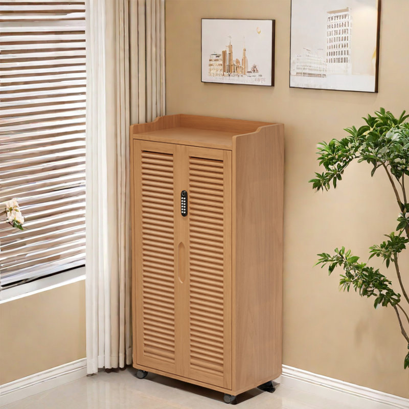 Armoire à chaussures en bois massif avec rangement pour 18 paires de chaussures, Brun