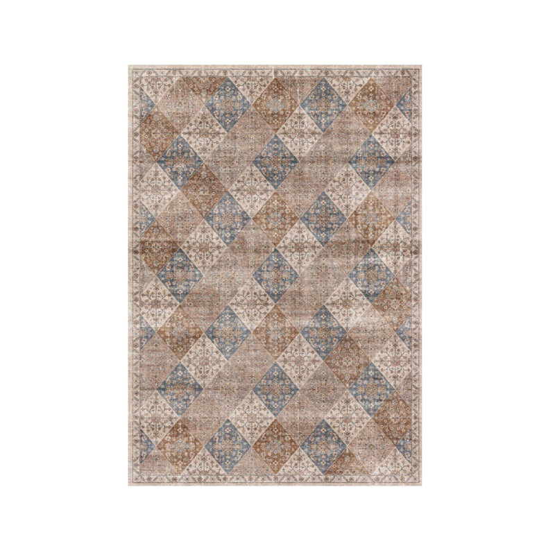 4' X 6' Brown and Blue Floral Distressed Area Rug