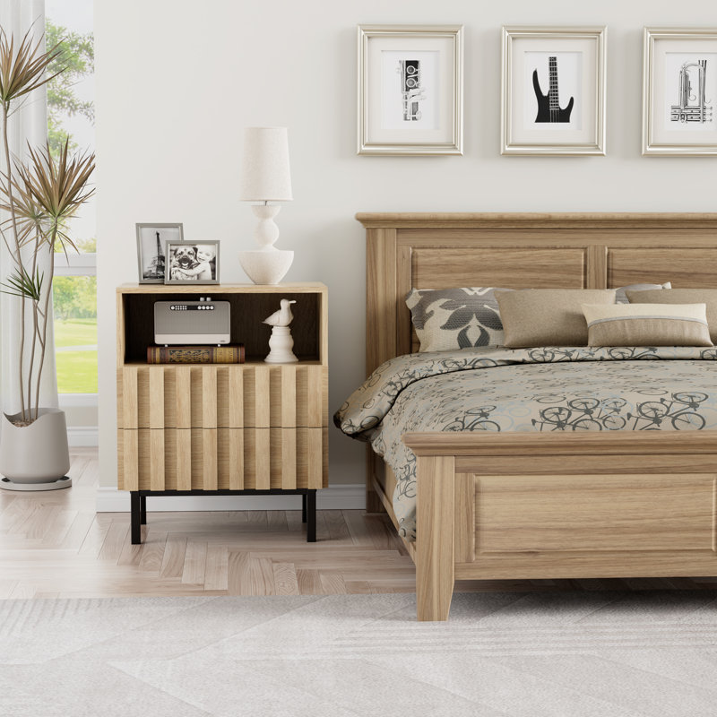 Sevyn Wooden Stripe Drawer Nightstand, Ivory