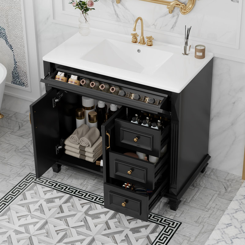 Ensemble de meuble-lavabo simple 36 po avec plateau en céramique Ida, Noir