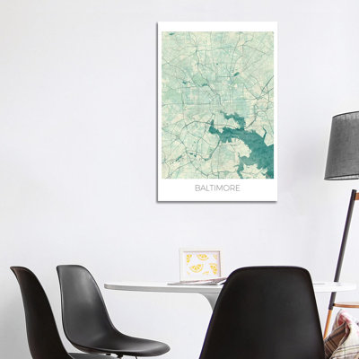 Baltimore Vintage Urban Blueprint Map by Hubert Roguski - Wrapped Canvas Print